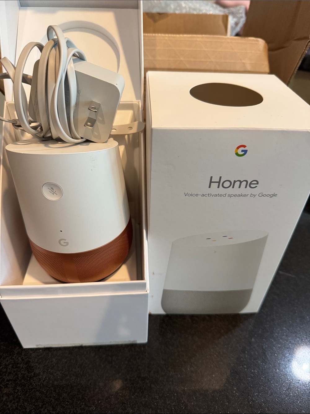 Google Home Smart Speaker in White and Copper